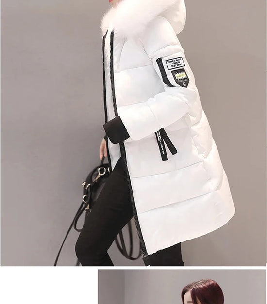 2024 Winter Women Parka Coats Long Cotton Casual Fur Hooded Jackets Thick Warm Slim-fit Jacket Female Overcoat Clothing - Tasawoq