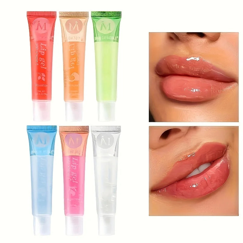 6Pcs/Set, Moisturizing Clear Lip Gloss, VE, Rosehip, Argan, Peppermintaloe, Coconut Flavor, Translucent Plumping Lip Oils Gift S - Tasawoq