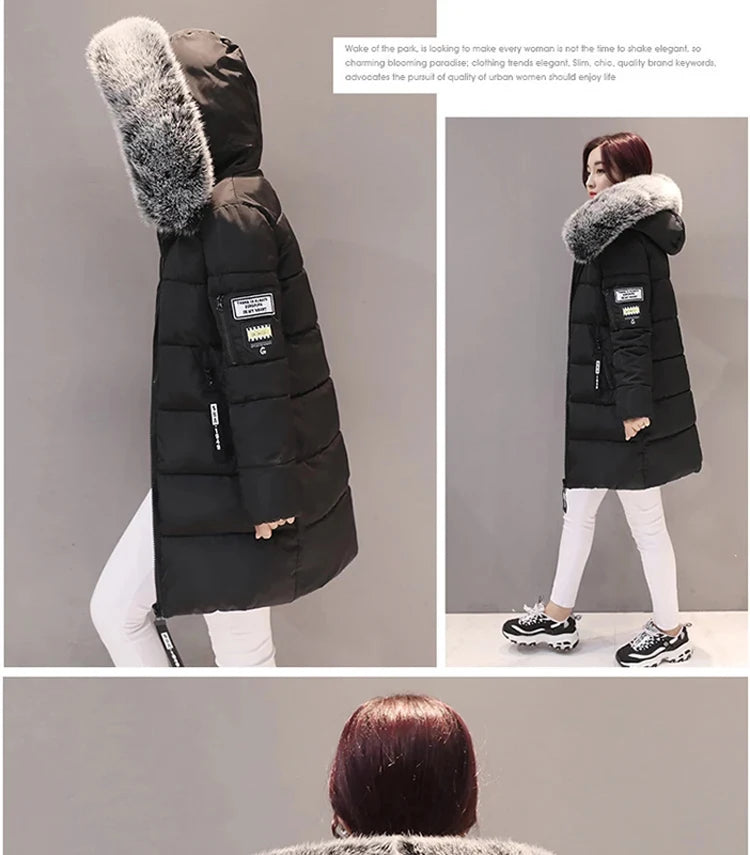 2024 Winter Women Parka Coats Long Cotton Casual Fur Hooded Jackets Thick Warm Slim-fit Jacket Female Overcoat Clothing - Tasawoq