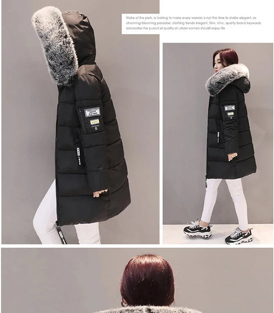 2024 Winter Women Parka Coats Long Cotton Casual Fur Hooded Jackets Thick Warm Slim-fit Jacket Female Overcoat Clothing - Tasawoq
