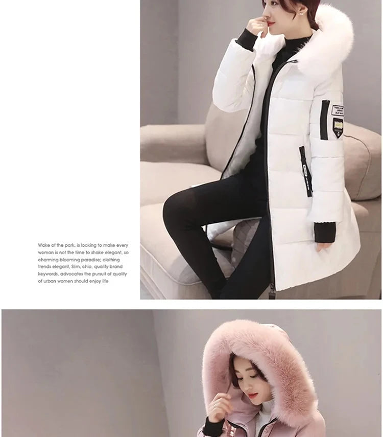 2024 Winter Women Parka Coats Long Cotton Casual Fur Hooded Jackets Thick Warm Slim-fit Jacket Female Overcoat Clothing - Tasawoq