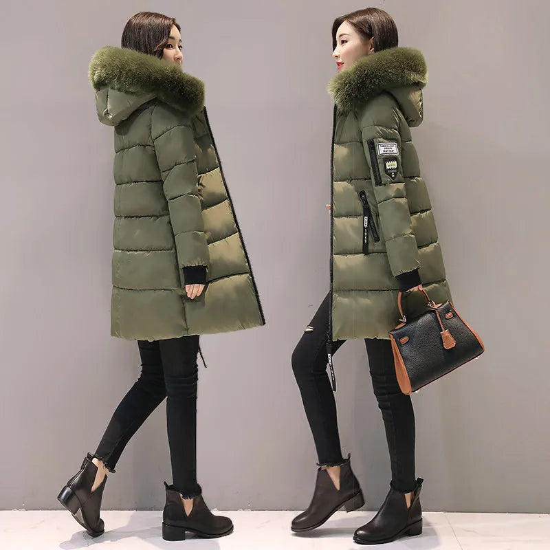 2024 Winter Women Parka Coats Long Cotton Casual Fur Hooded Jackets Thick Warm Slim-fit Jacket Female Overcoat Clothing - Tasawoq