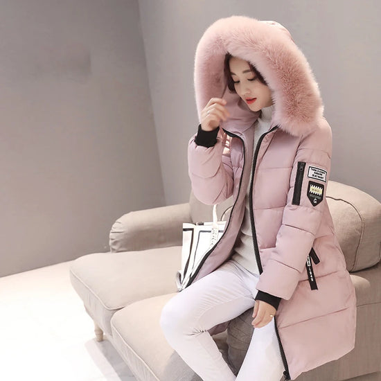 2024 Winter Women Parka Coats Long Cotton Casual Fur Hooded Jackets Thick Warm Slim-fit Jacket Female Overcoat Clothing - Tasawoq