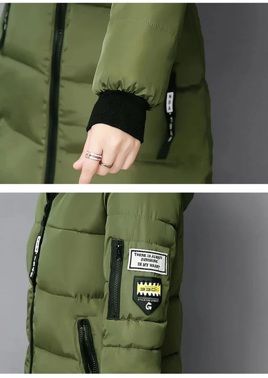 2024 Winter Women Parka Coats Long Cotton Casual Fur Hooded Jackets Thick Warm Slim-fit Jacket Female Overcoat Clothing - Tasawoq