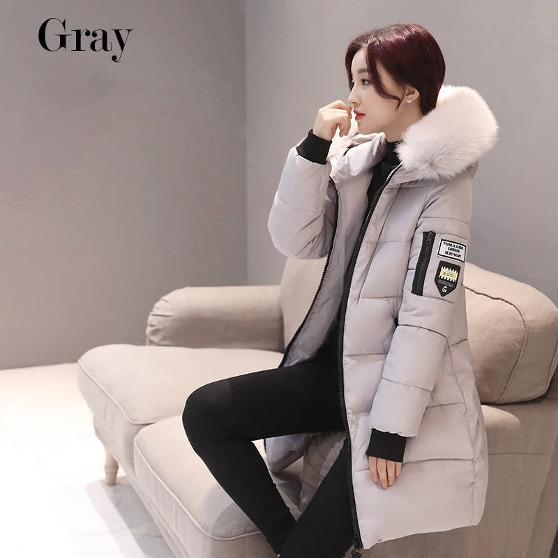 2024 Winter Women Parka Coats Long Cotton Casual Fur Hooded Jackets Thick Warm Slim-fit Jacket Female Overcoat Clothing - Tasawoq