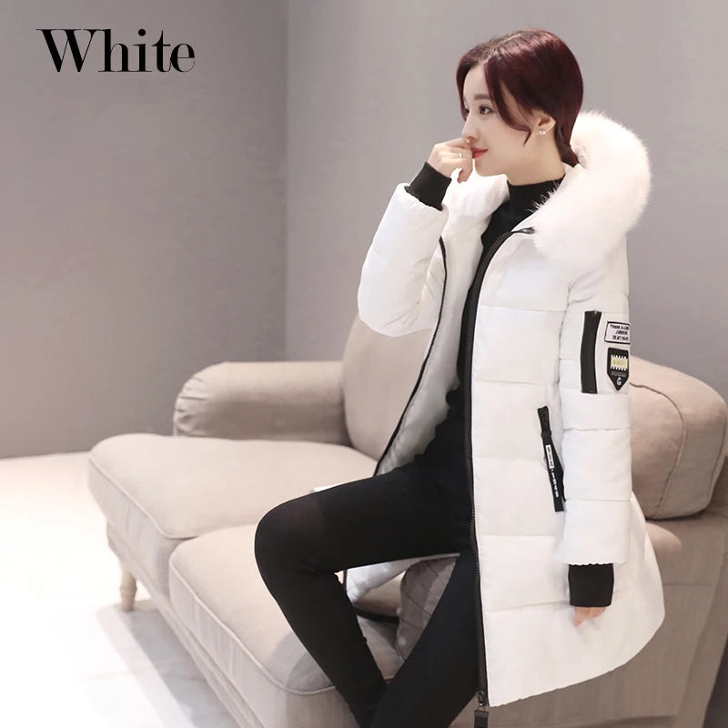 2024 Winter Women Parka Coats Long Cotton Casual Fur Hooded Jackets Thick Warm Slim-fit Jacket Female Overcoat Clothing - Tasawoq