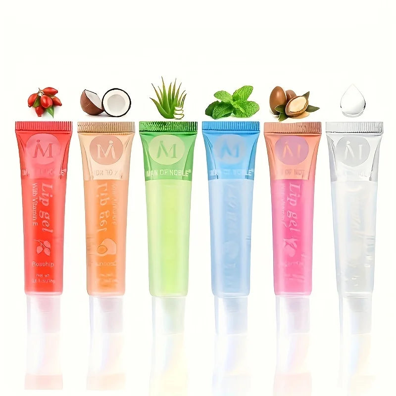 6Pcs/Set, Moisturizing Clear Lip Gloss, VE, Rosehip, Argan, Peppermintaloe, Coconut Flavor, Translucent Plumping Lip Oils Gift S - Tasawoq