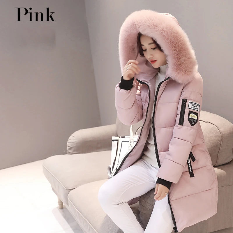 2024 Winter Women Parka Coats Long Cotton Casual Fur Hooded Jackets Thick Warm Slim-fit Jacket Female Overcoat Clothing - Tasawoq