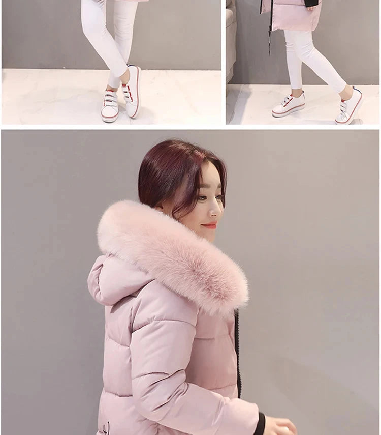 2024 Winter Women Parka Coats Long Cotton Casual Fur Hooded Jackets Thick Warm Slim-fit Jacket Female Overcoat Clothing - Tasawoq