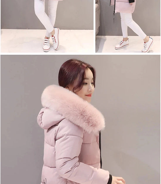 2024 Winter Women Parka Coats Long Cotton Casual Fur Hooded Jackets Thick Warm Slim-fit Jacket Female Overcoat Clothing - Tasawoq
