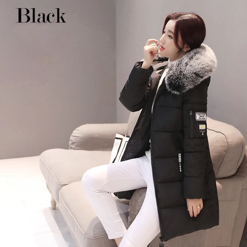 2024 Winter Women Parka Coats Long Cotton Casual Fur Hooded Jackets Thick Warm Slim-fit Jacket Female Overcoat Clothing - Tasawoq