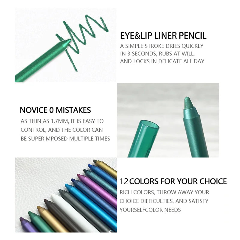 12 Colors Set Glitter & Shimmer Eyeliner Stick Pack - Long-Wearing Blue Tone Eyeliner Pencil with Smooth Application - Versatile - Tasawoq