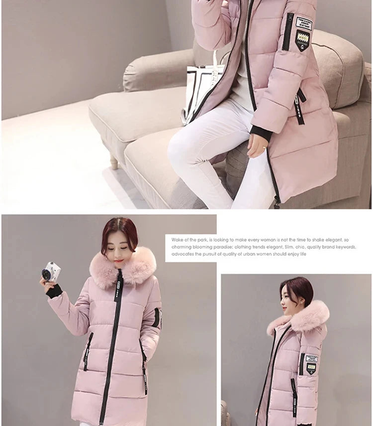 2024 Winter Women Parka Coats Long Cotton Casual Fur Hooded Jackets Thick Warm Slim-fit Jacket Female Overcoat Clothing - Tasawoq