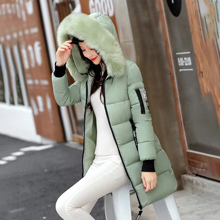 2024 Winter Women Parka Coats Long Cotton Casual Fur Hooded Jackets Thick Warm Slim-fit Jacket Female Overcoat Clothing - Tasawoq