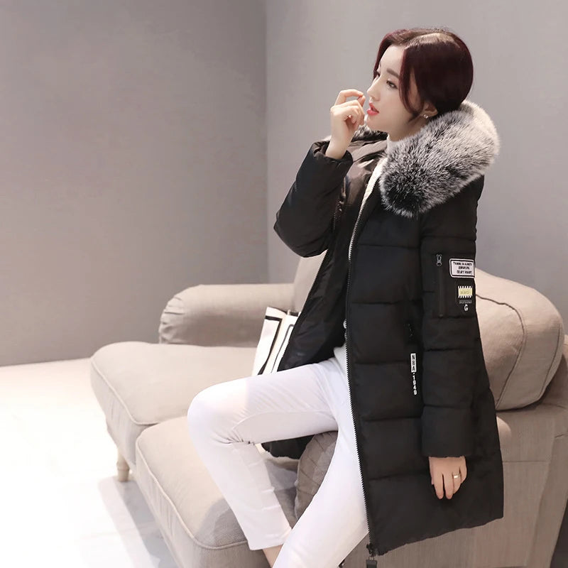2024 Winter Women Parka Coats Long Cotton Casual Fur Hooded Jackets Thick Warm Slim-fit Jacket Female Overcoat Clothing - Tasawoq
