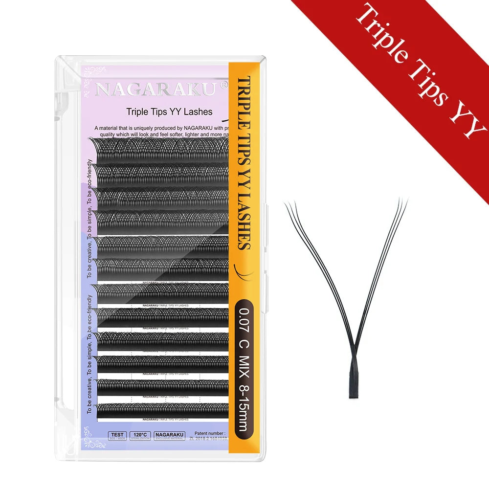 NAGARAKU YY Shape Double/Three Split Tips Triple Top Interlaced Root Eyelash Extensions Eyelashes - Tasawoq