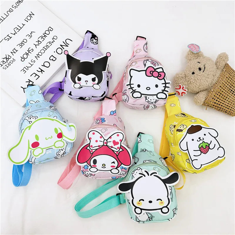 Kawaii Sanrio Hello Kitty Chest Bag Crossbody Bags Kuromi My Melody Cinnamoroll Messenger Shoulder Handbag for Women Toys Girls - Tasawoq