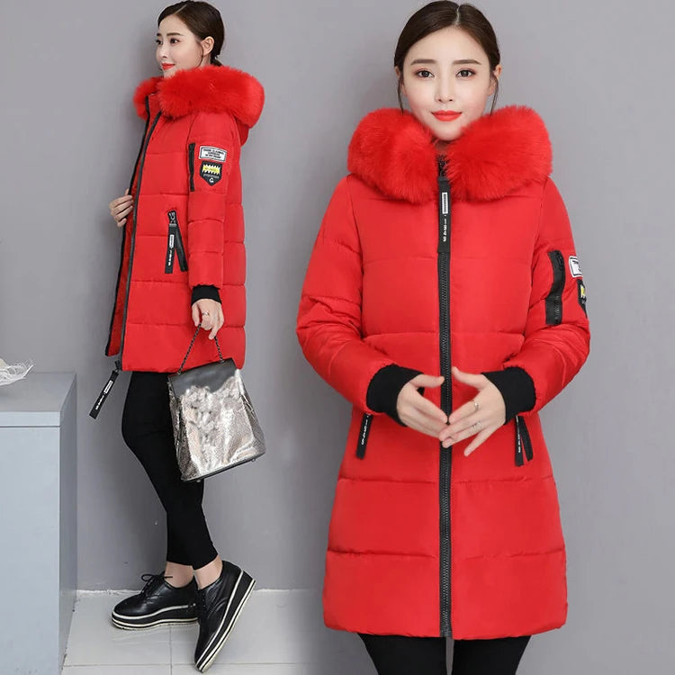 2024 Winter Women Parka Coats Long Cotton Casual Fur Hooded Jackets Thick Warm Slim-fit Jacket Female Overcoat Clothing - Tasawoq