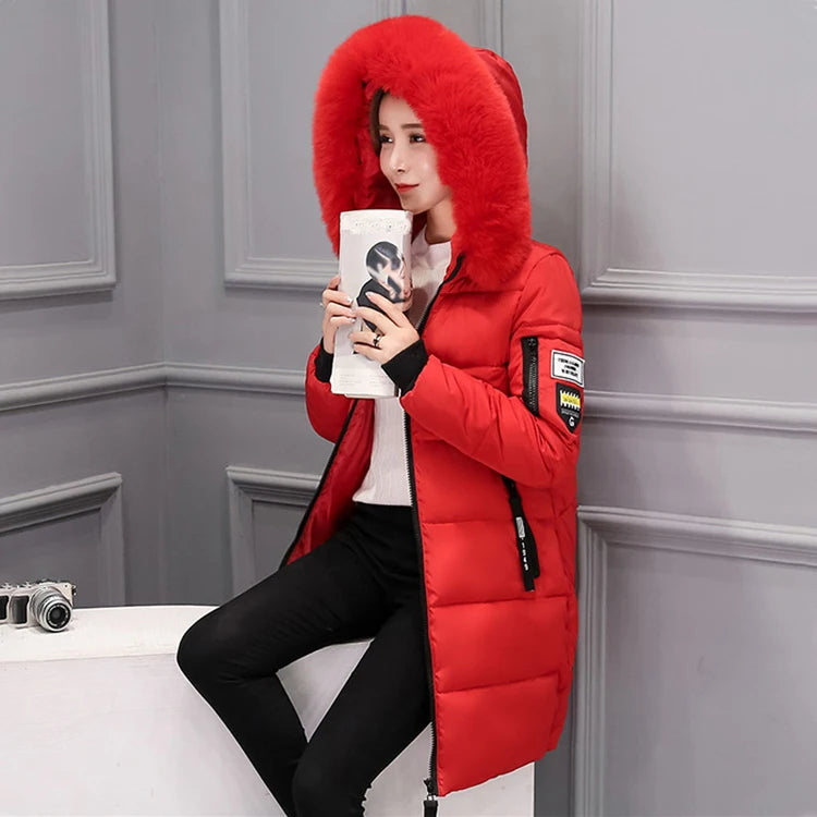2024 Winter Women Parka Coats Long Cotton Casual Fur Hooded Jackets Thick Warm Slim-fit Jacket Female Overcoat Clothing - Tasawoq