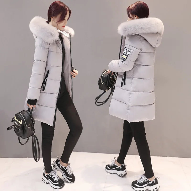 2024 Winter Women Parka Coats Long Cotton Casual Fur Hooded Jackets Thick Warm Slim-fit Jacket Female Overcoat Clothing - Tasawoq