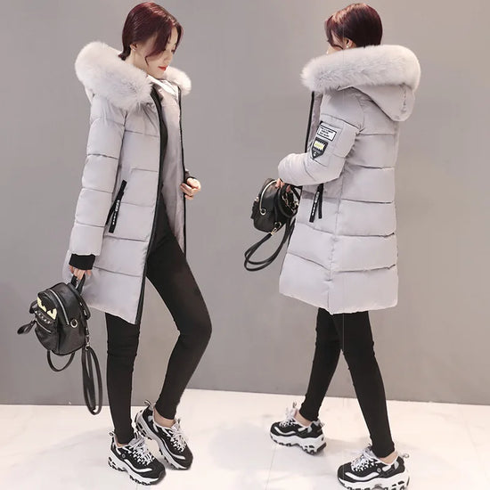 2024 Winter Women Parka Coats Long Cotton Casual Fur Hooded Jackets Thick Warm Slim-fit Jacket Female Overcoat Clothing - Tasawoq