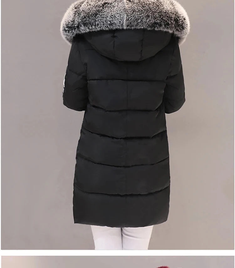 2024 Winter Women Parka Coats Long Cotton Casual Fur Hooded Jackets Thick Warm Slim-fit Jacket Female Overcoat Clothing - Tasawoq