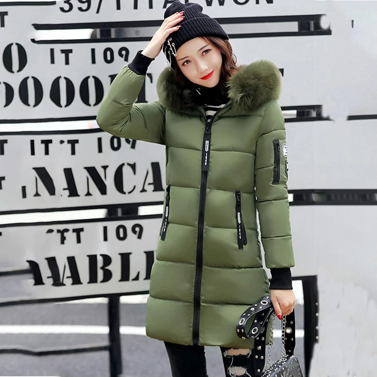 2024 Winter Women Parka Coats Long Cotton Casual Fur Hooded Jackets Thick Warm Slim-fit Jacket Female Overcoat Clothing - Tasawoq