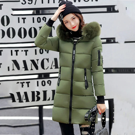 2024 Winter Women Parka Coats Long Cotton Casual Fur Hooded Jackets Thick Warm Slim-fit Jacket Female Overcoat Clothing - Tasawoq