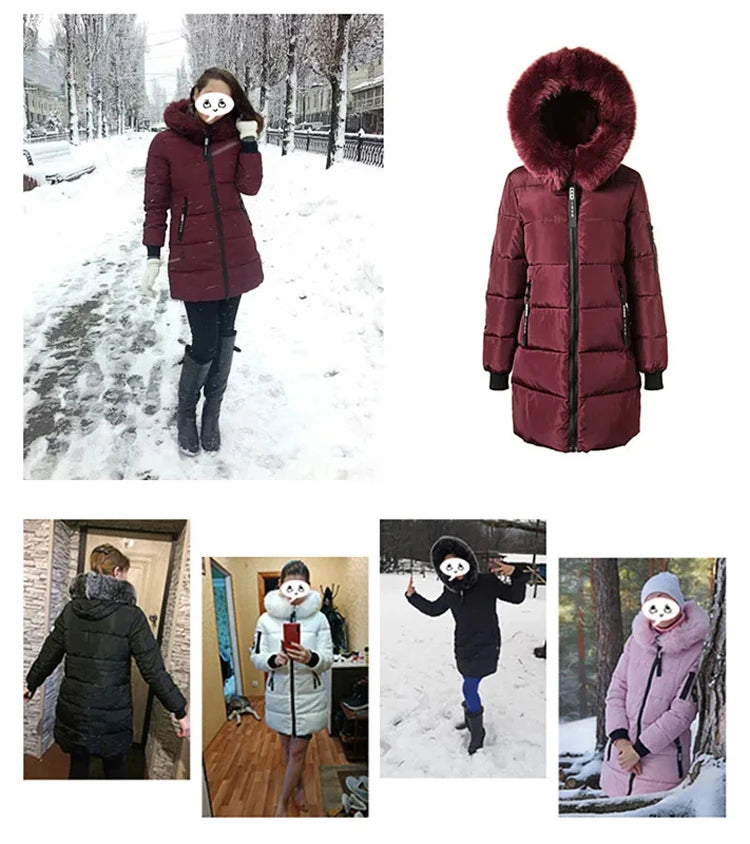 2024 Winter Women Parka Coats Long Cotton Casual Fur Hooded Jackets Thick Warm Slim-fit Jacket Female Overcoat Clothing - Tasawoq