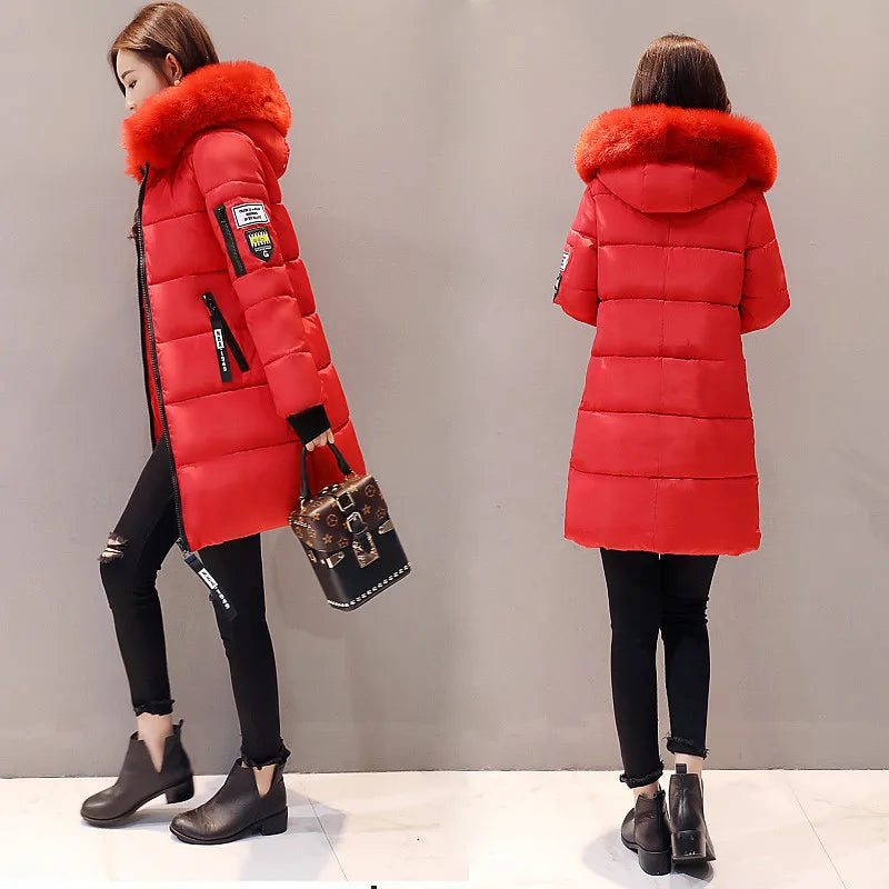 2024 Winter Women Parka Coats Long Cotton Casual Fur Hooded Jackets Thick Warm Slim-fit Jacket Female Overcoat Clothing - Tasawoq