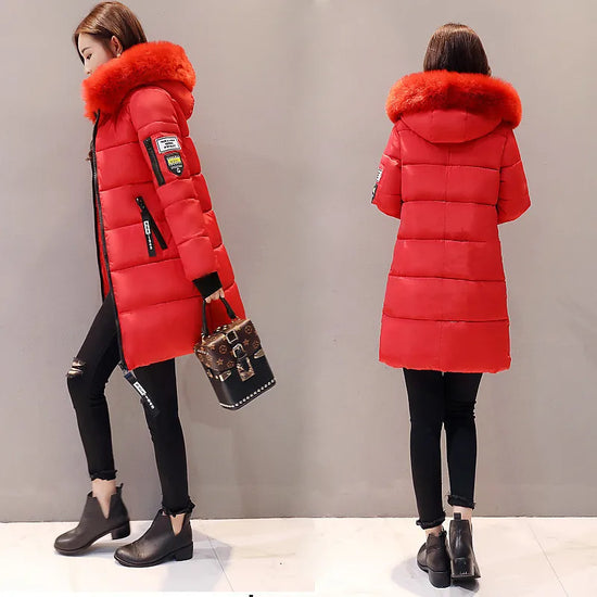 2024 Winter Women Parka Coats Long Cotton Casual Fur Hooded Jackets Thick Warm Slim-fit Jacket Female Overcoat Clothing - Tasawoq
