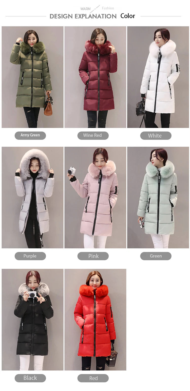 2024 Winter Women Parka Coats Long Cotton Casual Fur Hooded Jackets Thick Warm Slim-fit Jacket Female Overcoat Clothing - Tasawoq