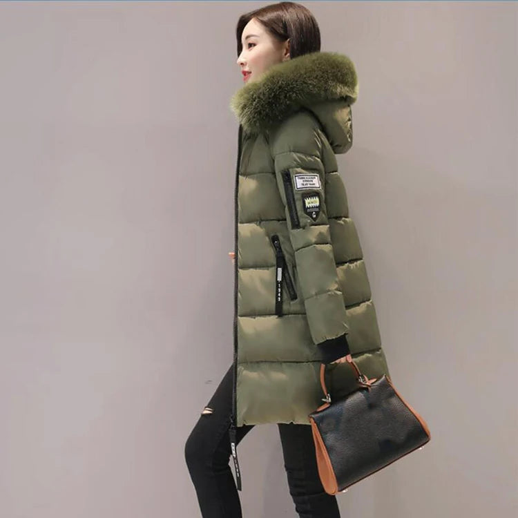 2024 Winter Women Parka Coats Long Cotton Casual Fur Hooded Jackets Thick Warm Slim-fit Jacket Female Overcoat Clothing - Tasawoq
