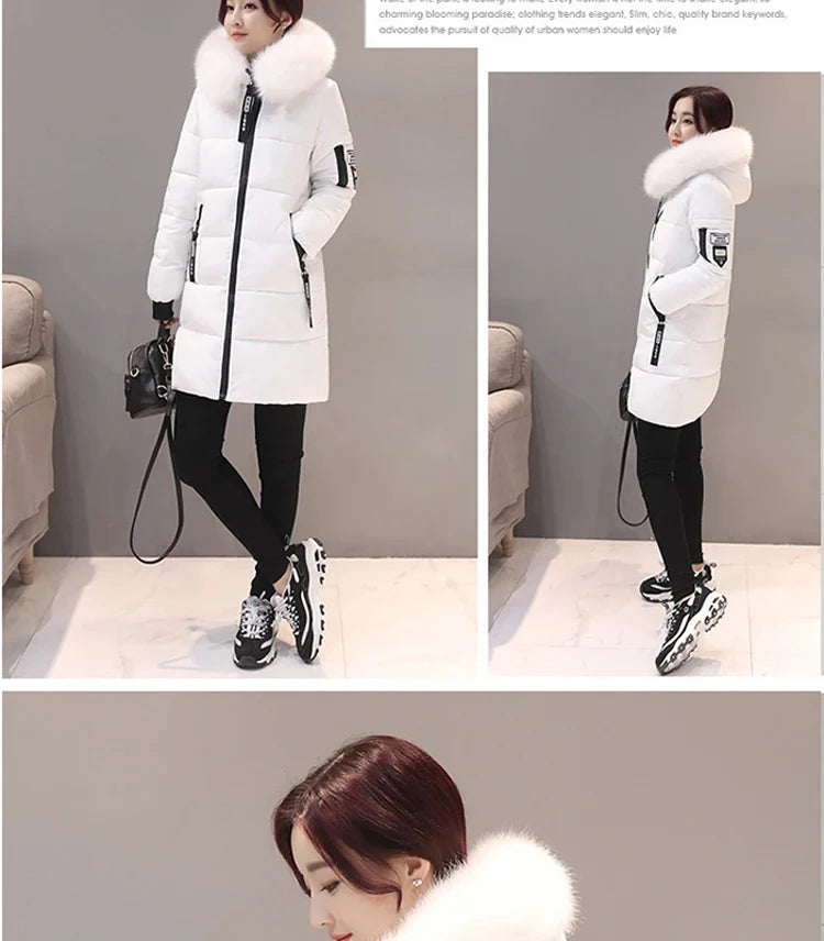 2024 Winter Women Parka Coats Long Cotton Casual Fur Hooded Jackets Thick Warm Slim-fit Jacket Female Overcoat Clothing - Tasawoq