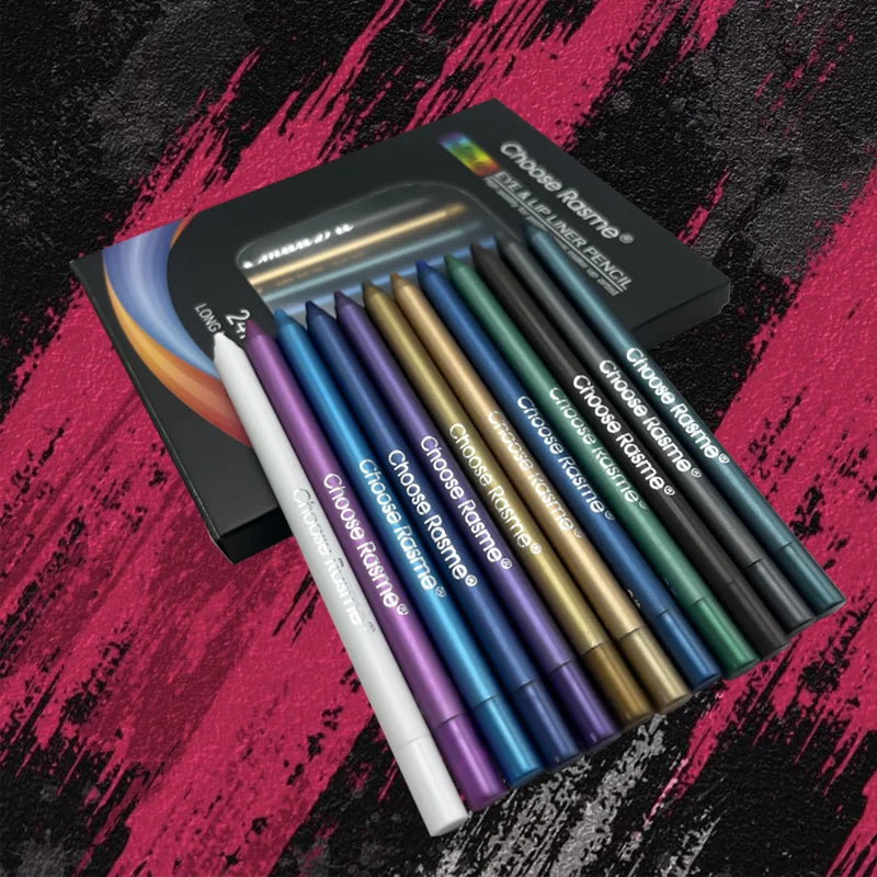 12 Colors Set Glitter & Shimmer Eyeliner Stick Pack - Long-Wearing Blue Tone Eyeliner Pencil with Smooth Application - Versatile - Tasawoq