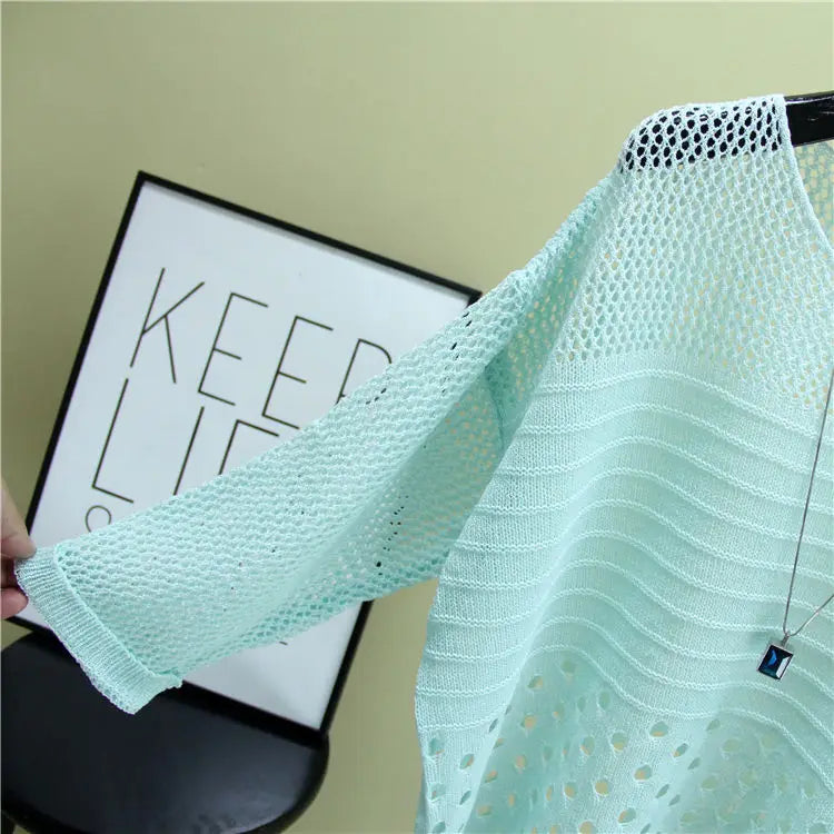 Spring and Summer New Ice Silk Knitted Vest Top Hollow Out Thin Bottoming Sling Streetwear Womens Clothing White Shirt 13686 - Tasawoq