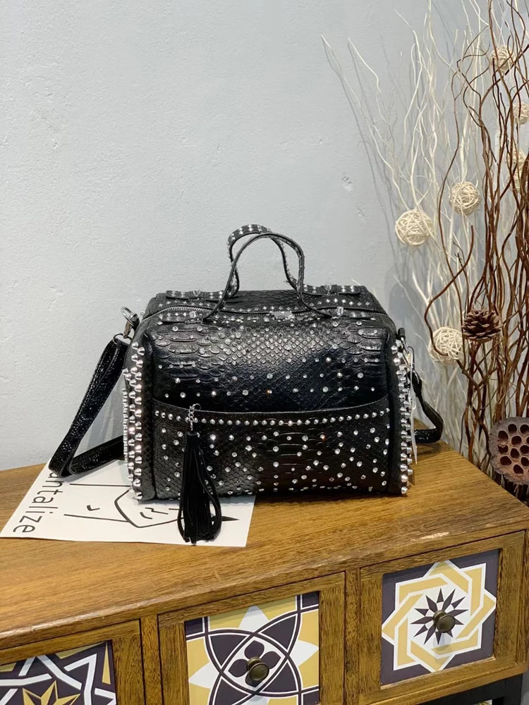 Women's bag luxury designer purses and handbags Shoulder bags vintage Rivet tote bag for women Large capacity travel bag purse - Tasawoq