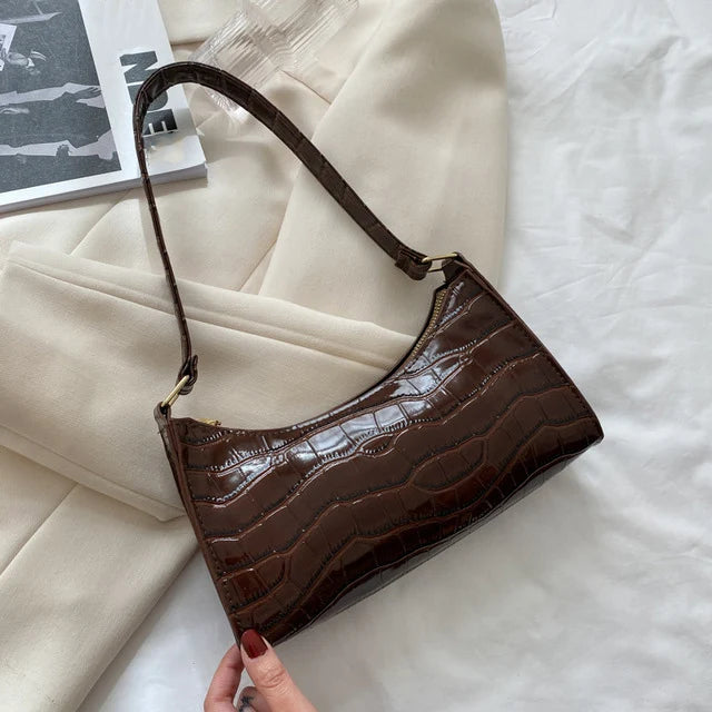 Fashion PU Leather Bags for Women Alligator Pattern Armpit Handbag Female Small Underarm Messenger Bag Purse - Tasawoq