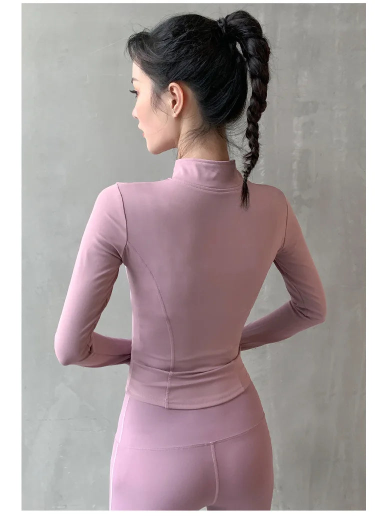 2024 Long Sleeve Sports Jacket Women Zip Fitness Yoga Shirt Winter Warm Gym Top Activewear Running Coats Workout Clothes Woman - Tasawoq