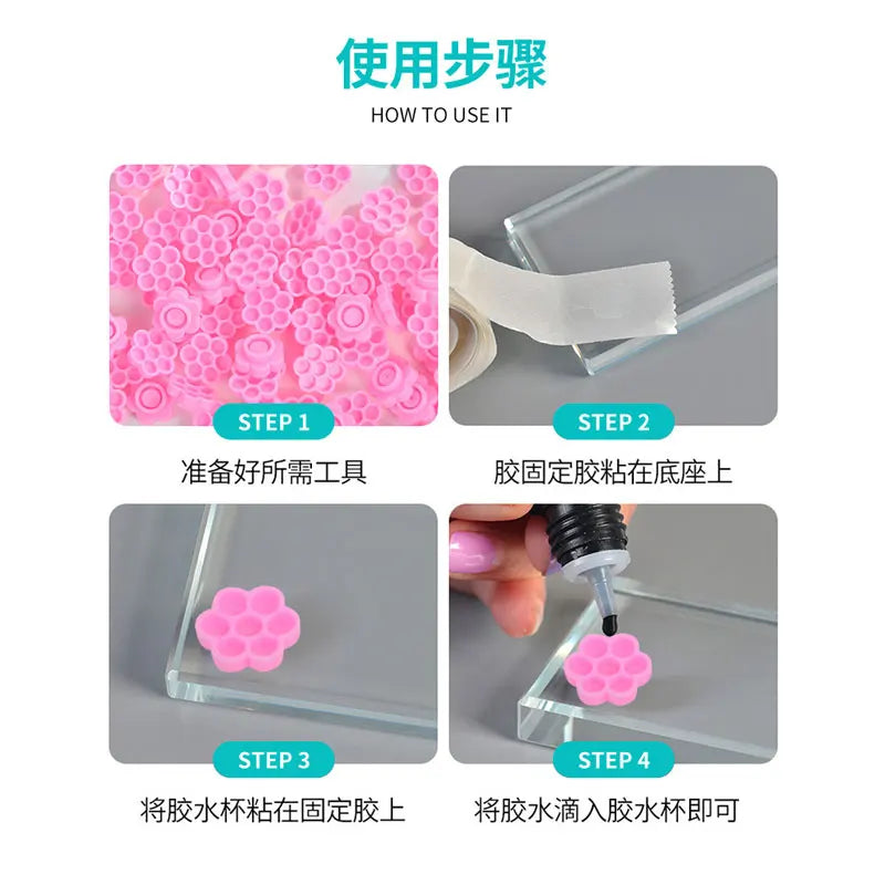 100Pcs False Eyelashes Blooming Cups Planting Grafting Rapid Bloom Sun Flower Glue Cup Fan Eyelash Extension Makeup Tools