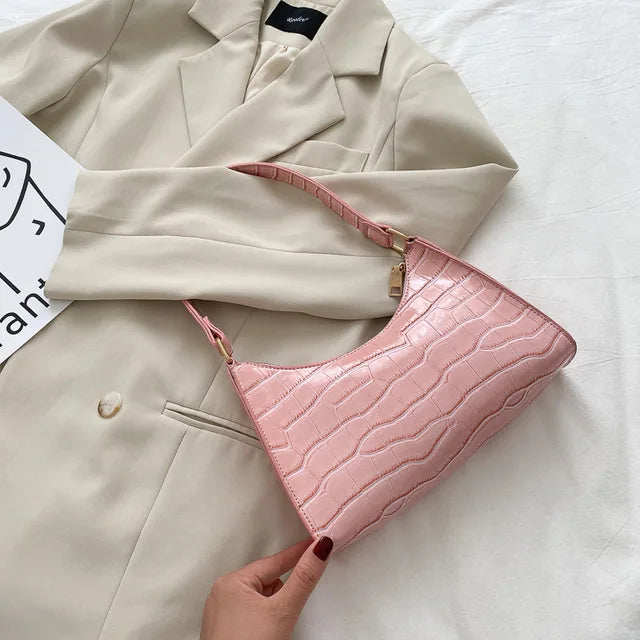 Fashion PU Leather Bags for Women Alligator Pattern Armpit Handbag Female Small Underarm Messenger Bag Purse - Tasawoq