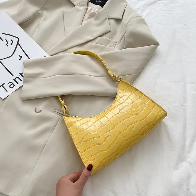 Fashion PU Leather Bags for Women Alligator Pattern Armpit Handbag Female Small Underarm Messenger Bag Purse - Tasawoq