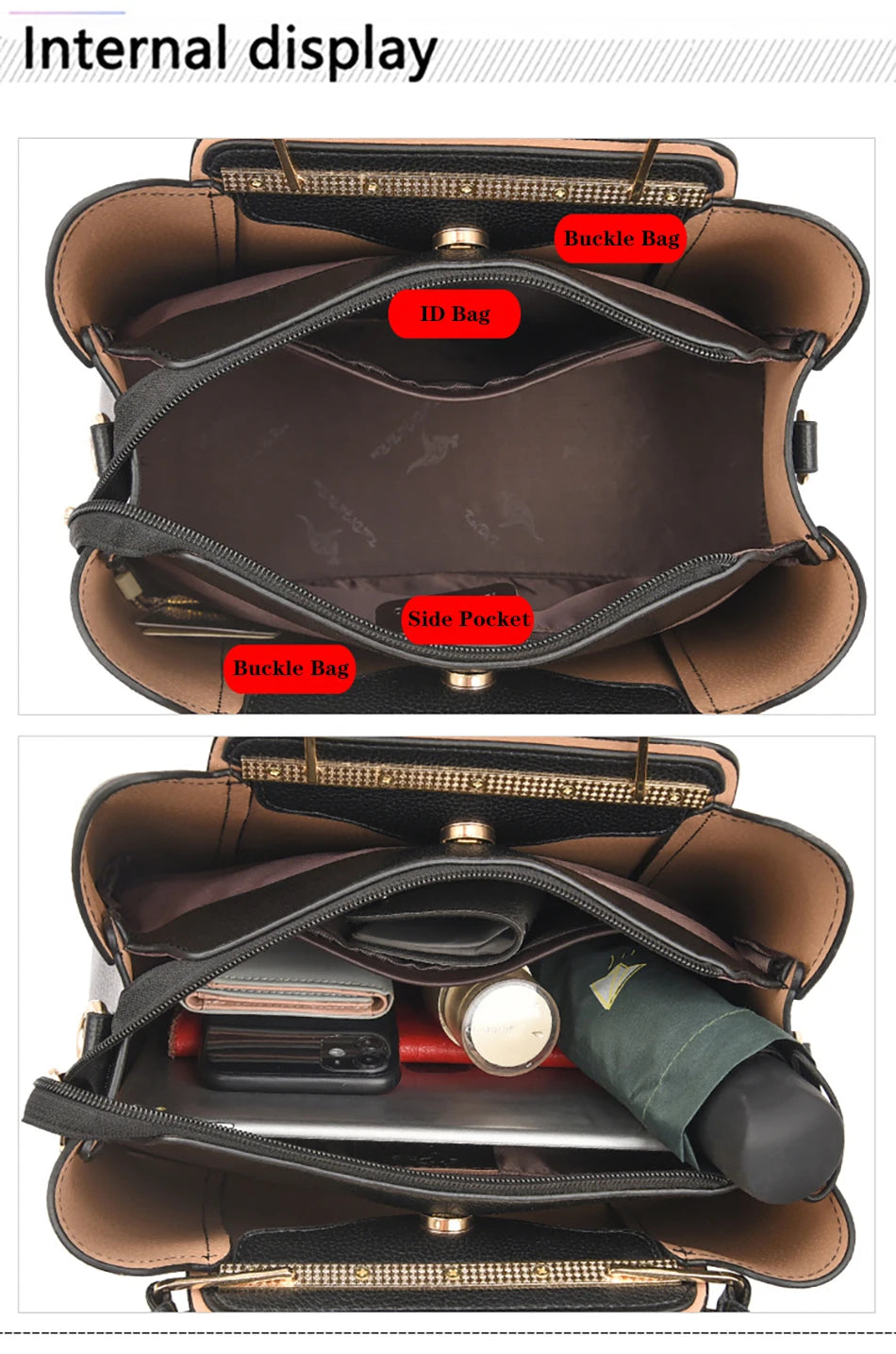 Luxury Handbags Women Bags Designer 3 Layers Soft Leather Shoulder Crossbody Sac Ladies Large Capacity Shopping Messenger Tote - Tasawoq