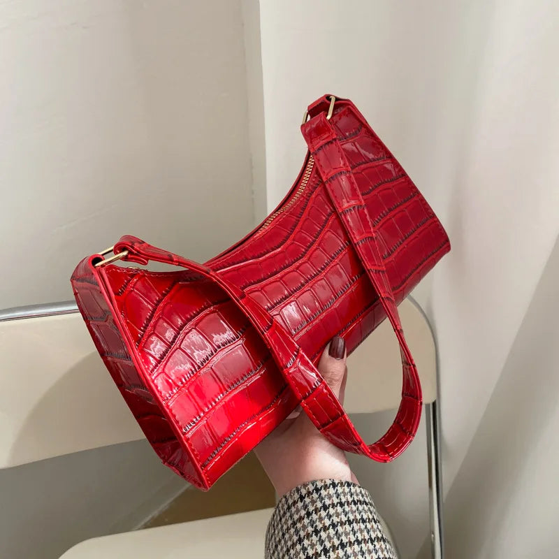 Fashion PU Leather Bags for Women Alligator Pattern Armpit Handbag Female Small Underarm Messenger Bag Purse - Tasawoq