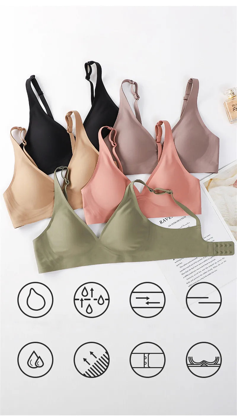 FINETOO Soft Wireless Bra Women Deep V Bras Sexy Bralette Padded Bra S-XL Female Seamless Underwear Comfortable Ladies Lingerie - Tasawoq