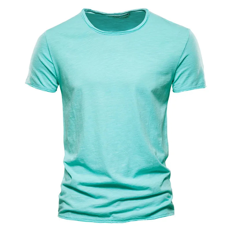 AIOPESON 100% Cotton Men T-shirt V-neck Fashion Design Slim Fit Soild T-shirts Male Tops Tees Short Sleeve T Shirt For Men - Tasawoq