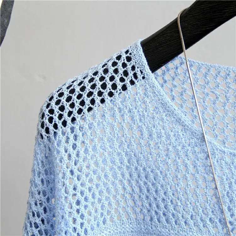 Spring and Summer New Ice Silk Knitted Vest Top Hollow Out Thin Bottoming Sling Streetwear Womens Clothing White Shirt 13686 - Tasawoq