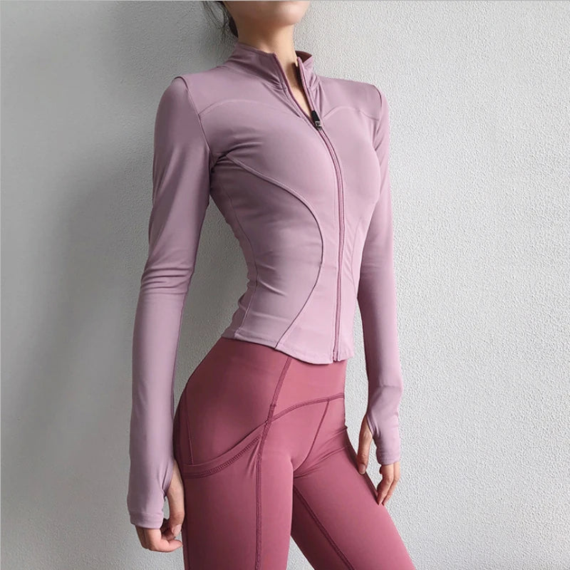 2024 Long Sleeve Sports Jacket Women Zip Fitness Yoga Shirt Winter Warm Gym Top Activewear Running Coats Workout Clothes Woman - Tasawoq