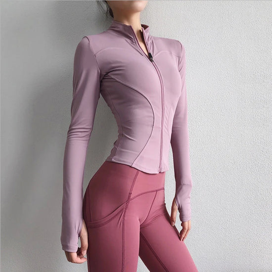 2024 Long Sleeve Sports Jacket Women Zip Fitness Yoga Shirt Winter Warm Gym Top Activewear Running Coats Workout Clothes Woman - Tasawoq