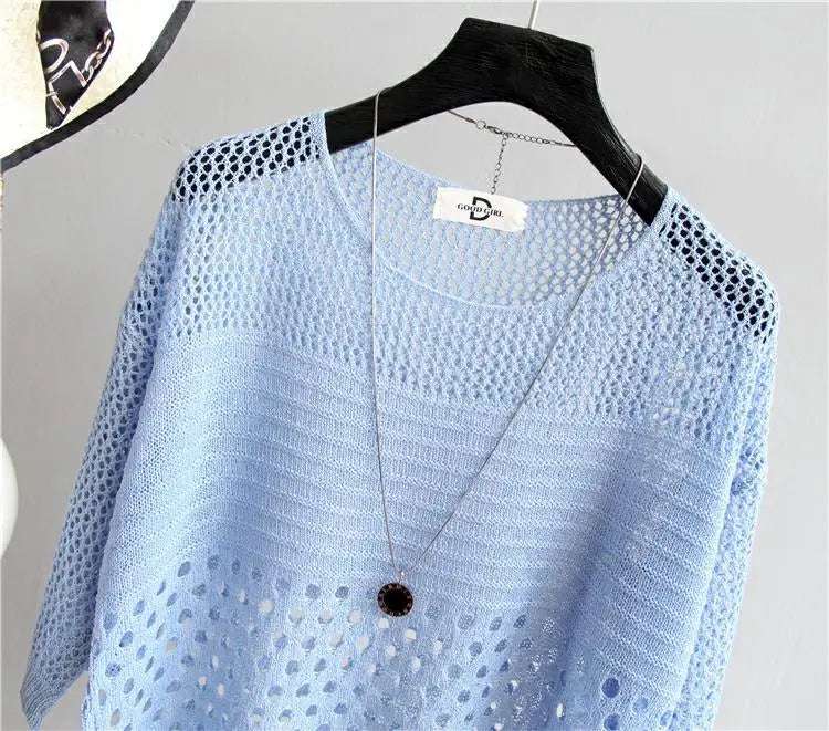 Spring and Summer New Ice Silk Knitted Vest Top Hollow Out Thin Bottoming Sling Streetwear Womens Clothing White Shirt 13686 - Tasawoq